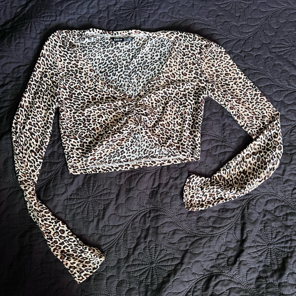 Cinched Front Leopard Print Crop Top